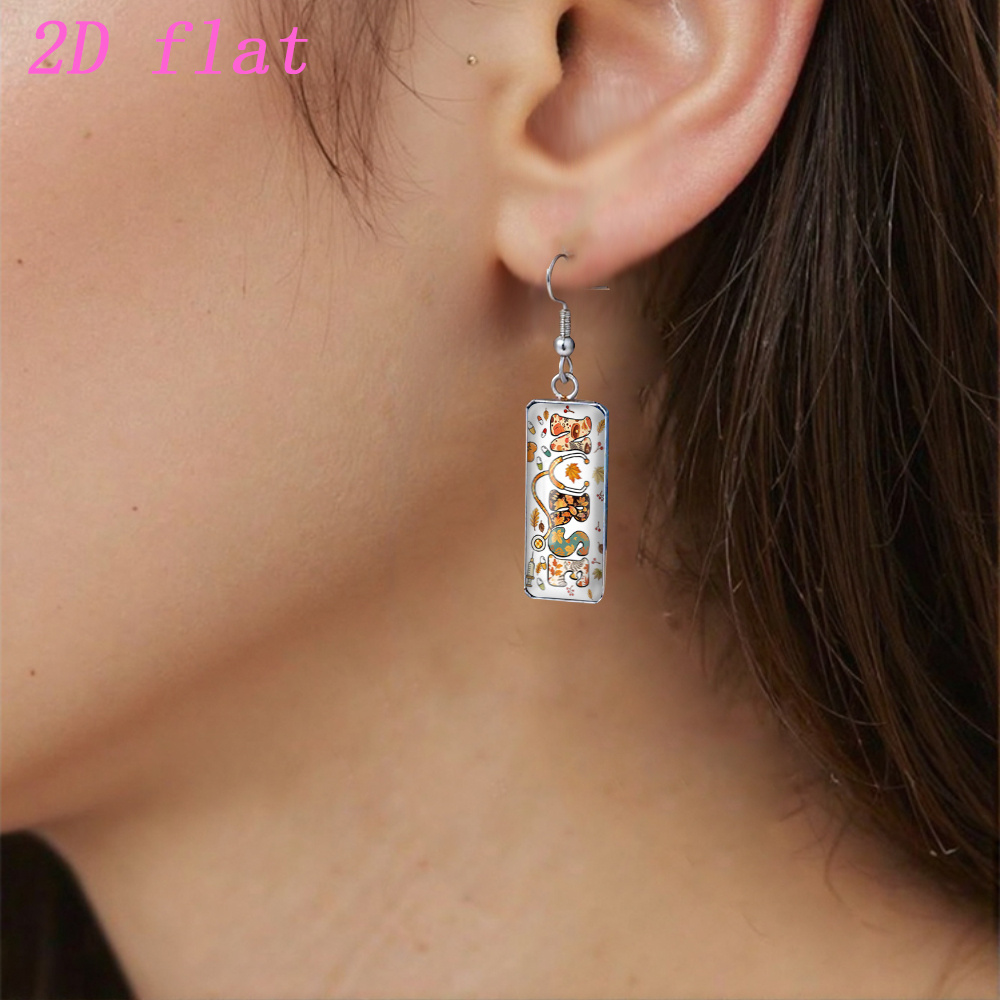 2D Flat Fall Maple Leaf Nurse Pattern Glass Rectangle Earrings